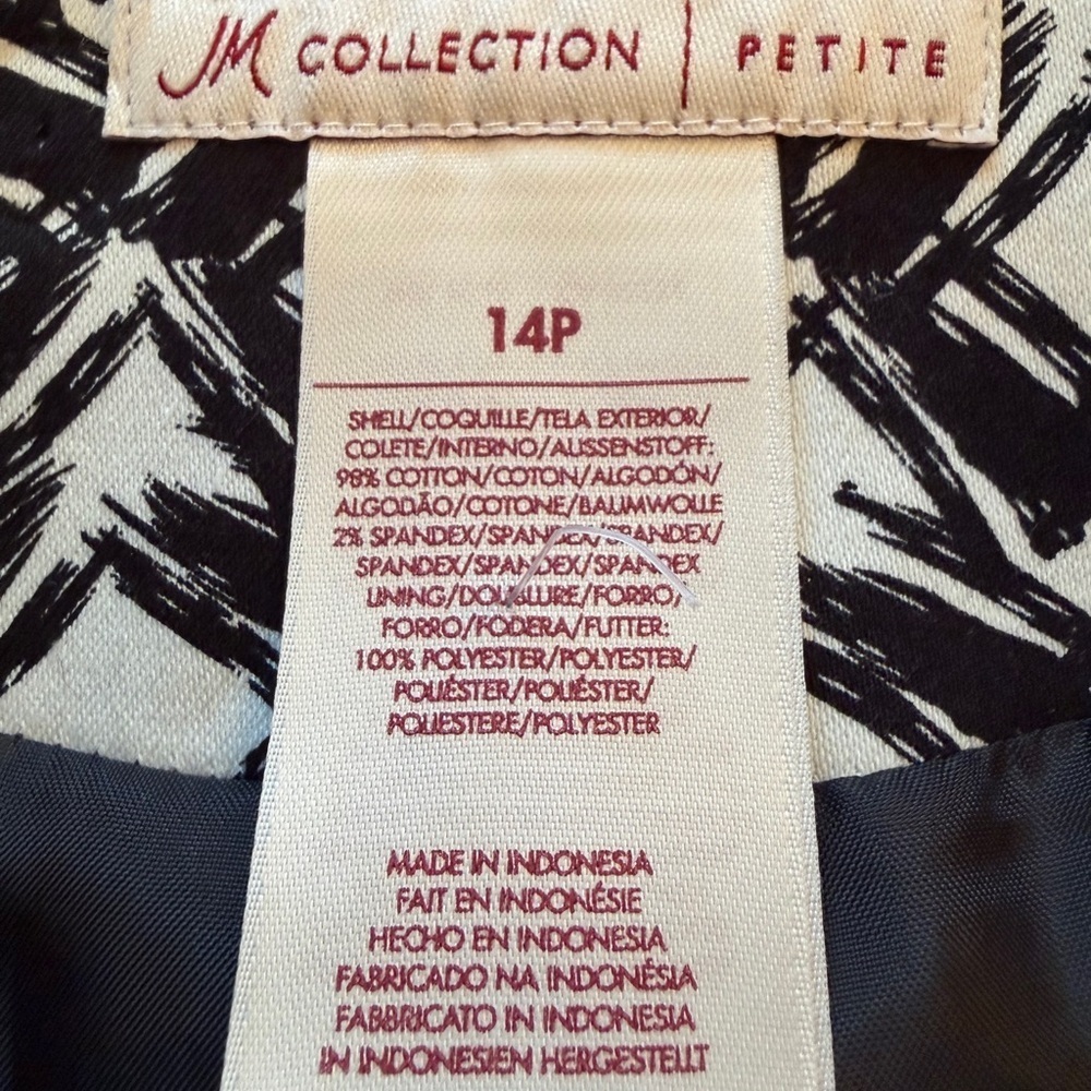 JM Collection Black and White Patterned Jacket Crop Jacket-Size 14P - Picture 7 of 7
